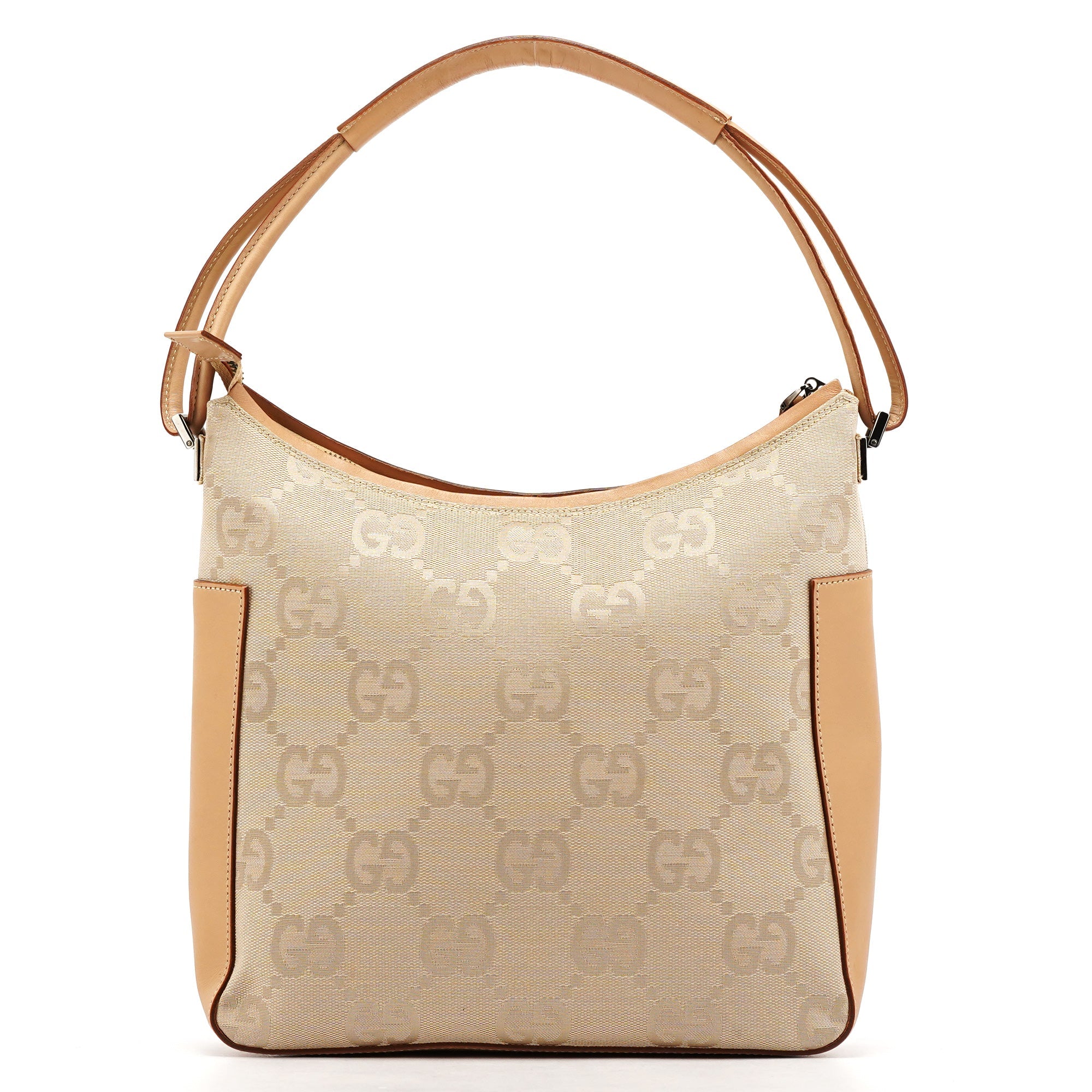 Gucci 001 3766 Sac porté épaule en toile GG beige et cuir camel
