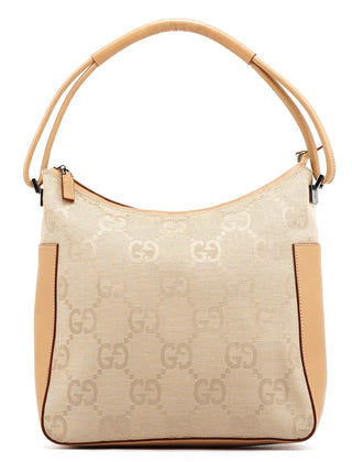 Gucci 001 3766 Beige GG Tan Leather Shoulder Bag