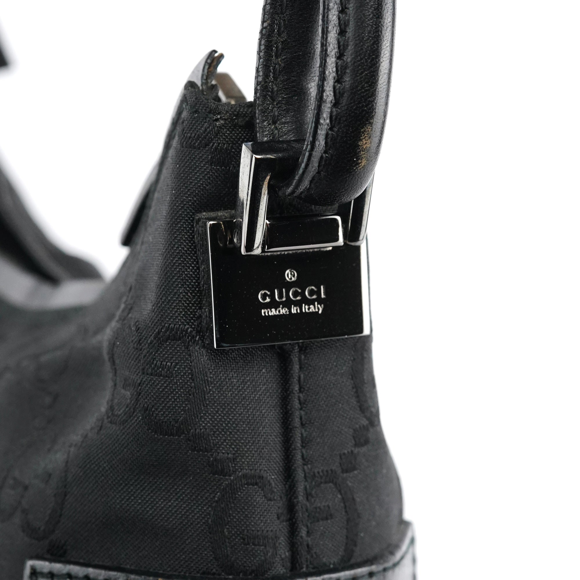Gucci 001 3766 Sac porté épaule en toile GG et cuir noir
