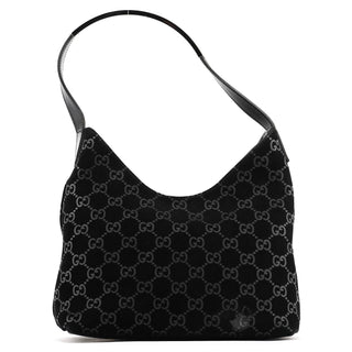 Gucci 001 3778 Black GG Suede Shoulder Bag