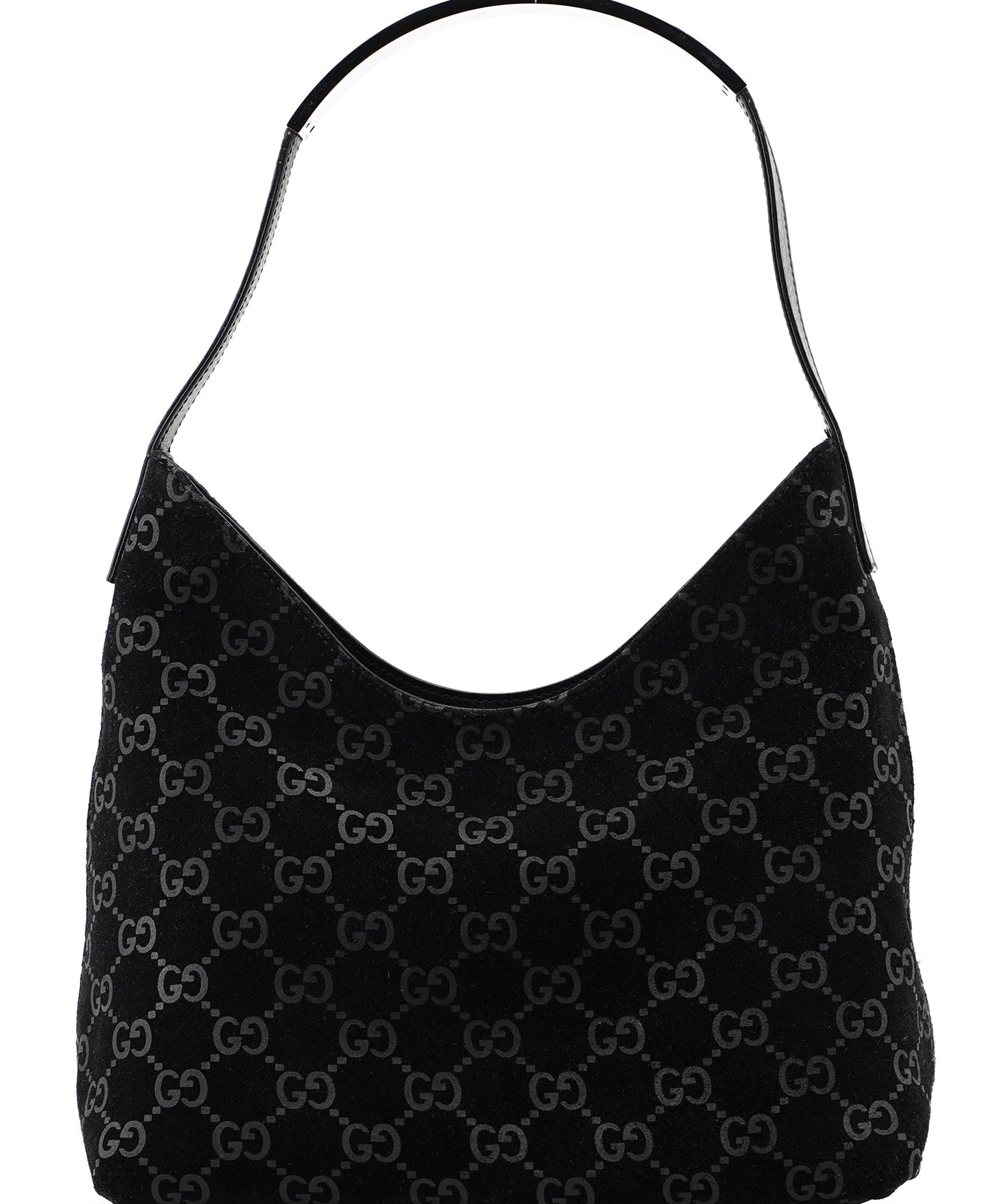 Gucci 001 3778 Black Suede GG Shoulder Bag
