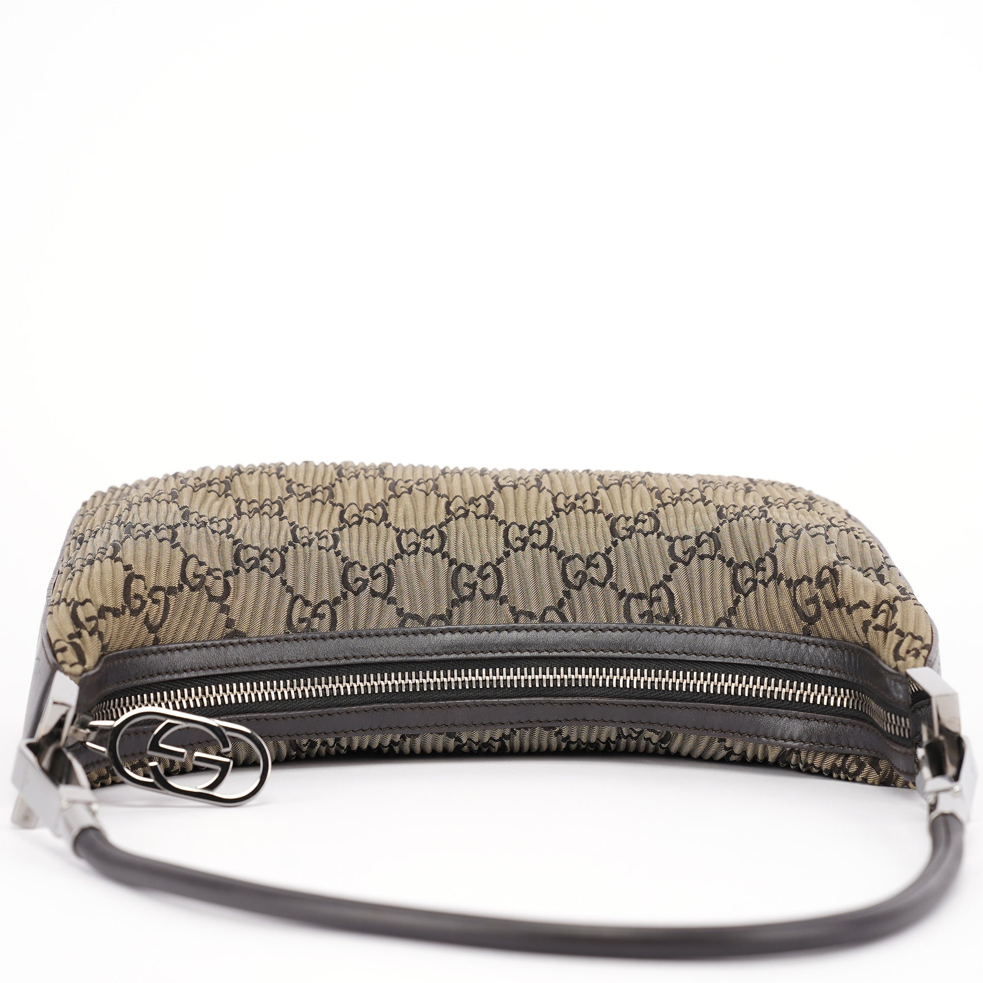 Gucci 001 3812 Brown Pleated GG Shoulder Bag