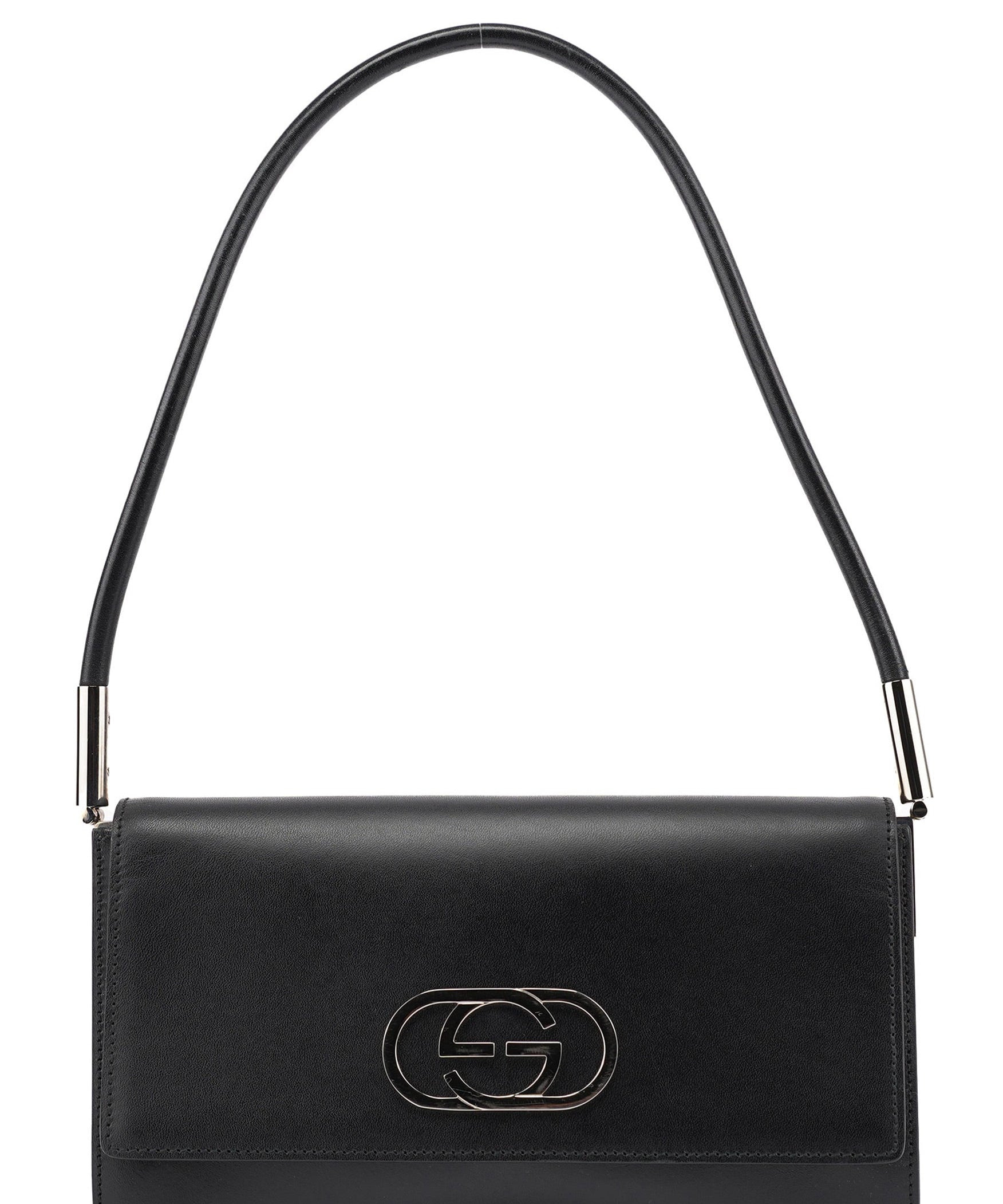 Gucci 001 3815 GG Schultertasche aus schwarzem Kalbsleder