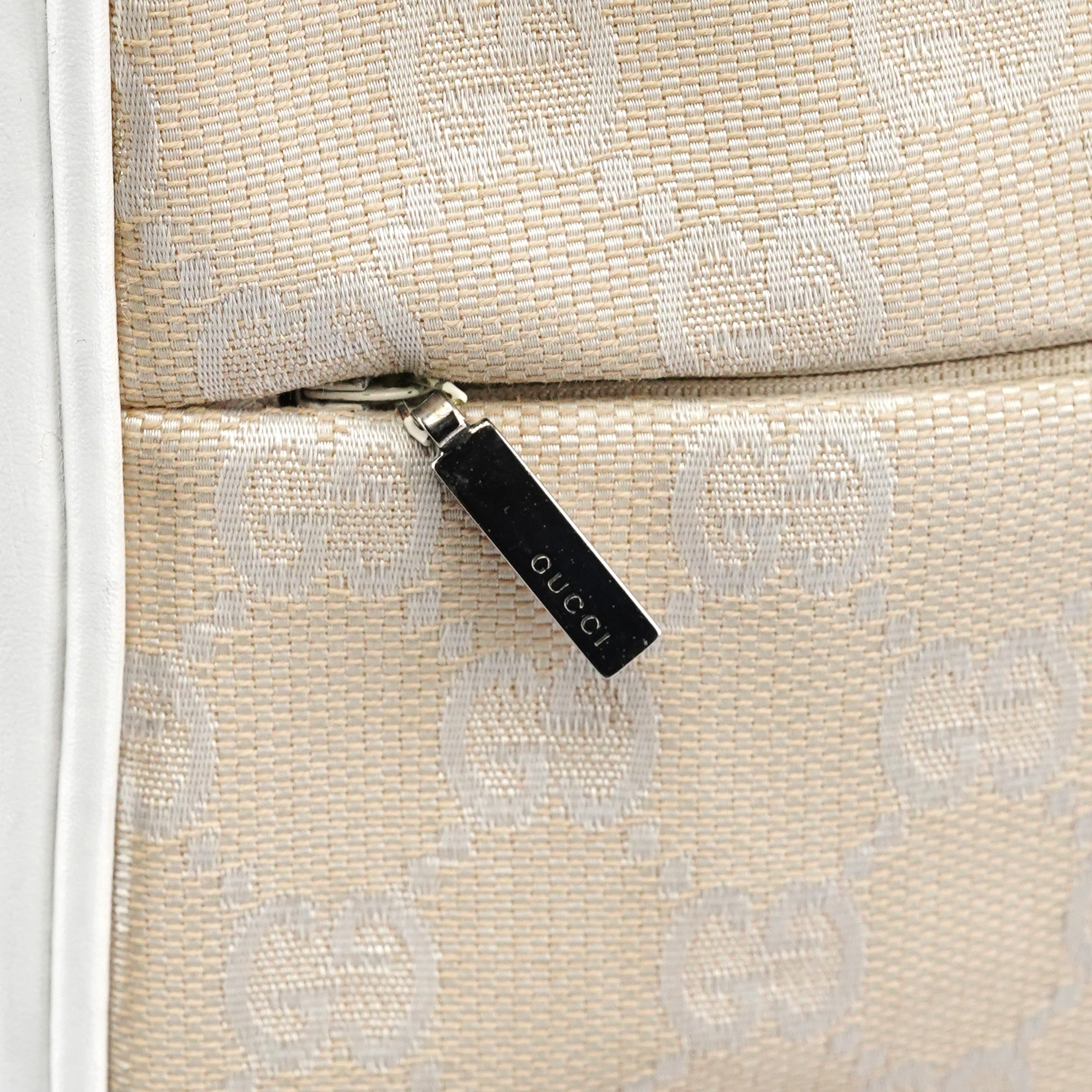 Gucci 001 3865 Beige White GG Bamboo Shoulder Bag