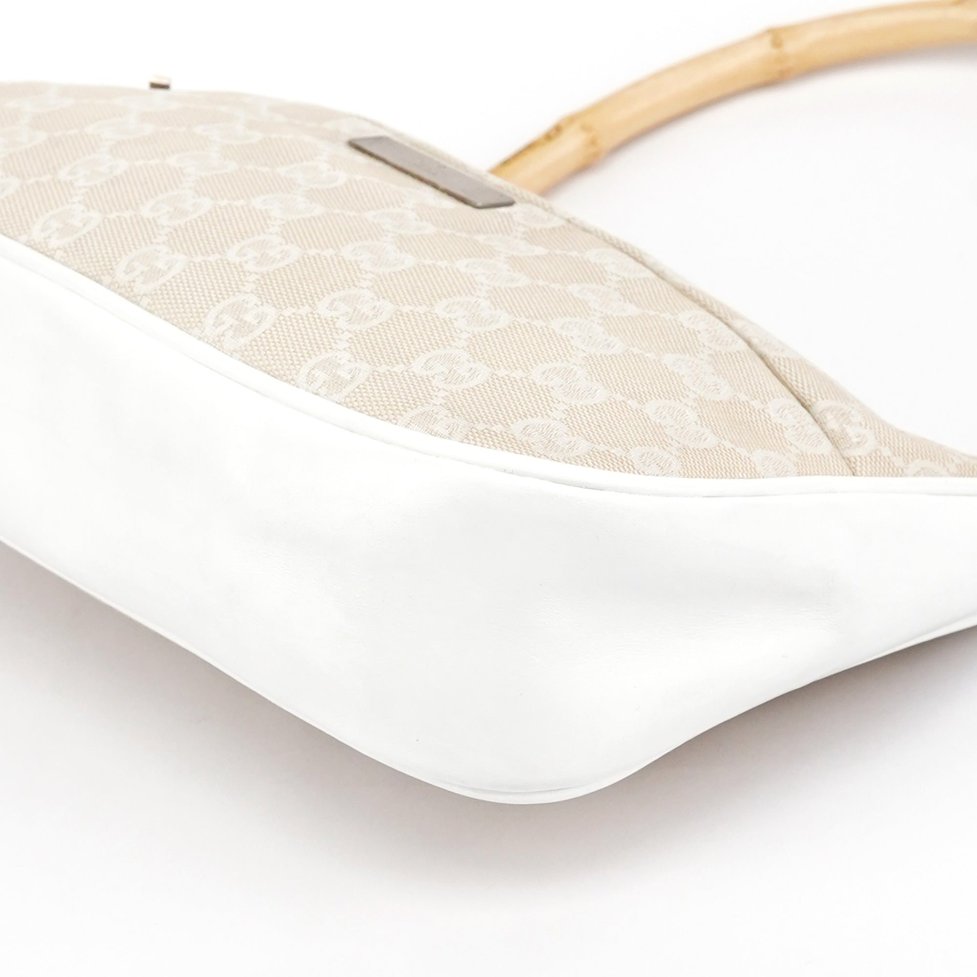 Gucci 001 3865 Beige White GG Bamboo Shoulder Bag
