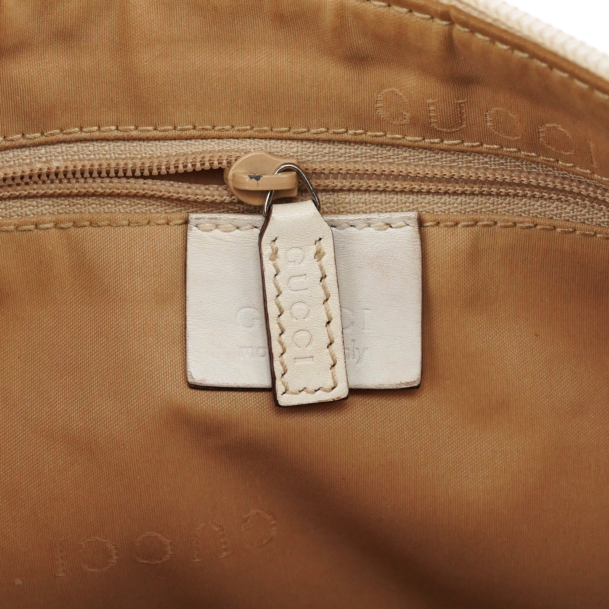 Gucci 001 3865 Beige White GG Bamboo Shoulder Bag