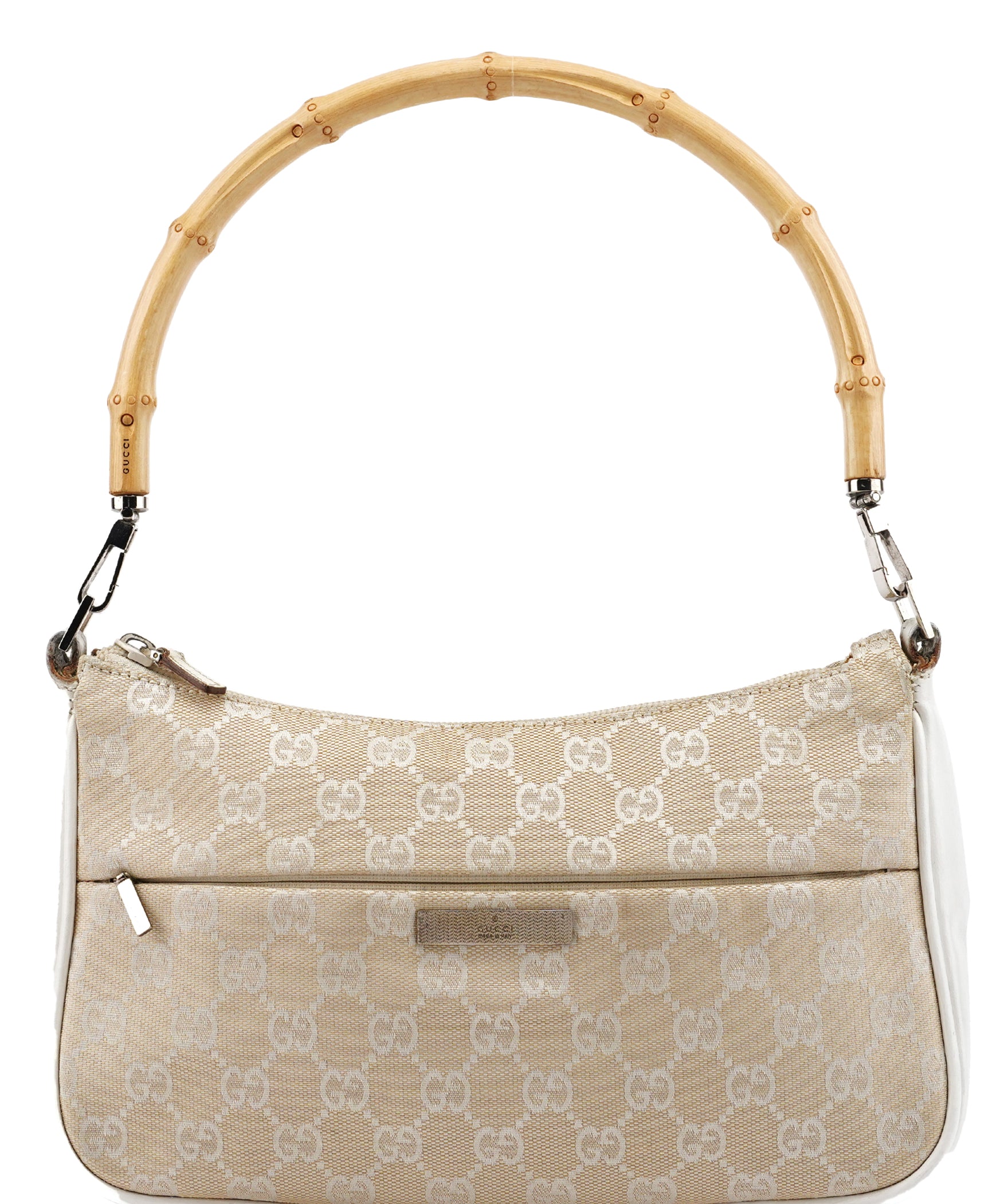 Gucci 001 3865 Beige White GG Bamboo Shoulder Bag