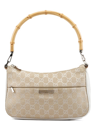 Gucci 001 3865 Beige White GG Bamboo Shoulder Bag