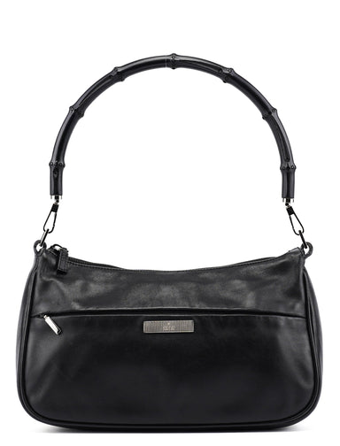 Gucci 001 3865 Black Calfskin Bamboo Shoulder Bag