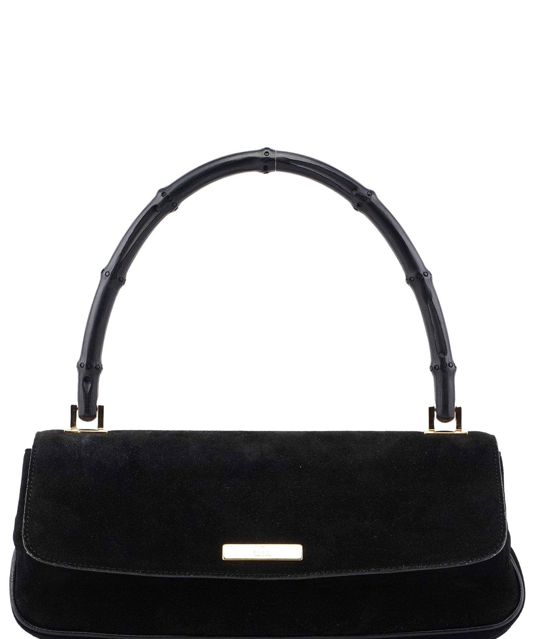 Gucci 001 4047 Black Bamboo Suede Shoulder Bag