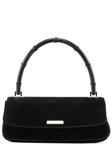 Gucci 001 4047 Black Bamboo Suede Shoulder Bag