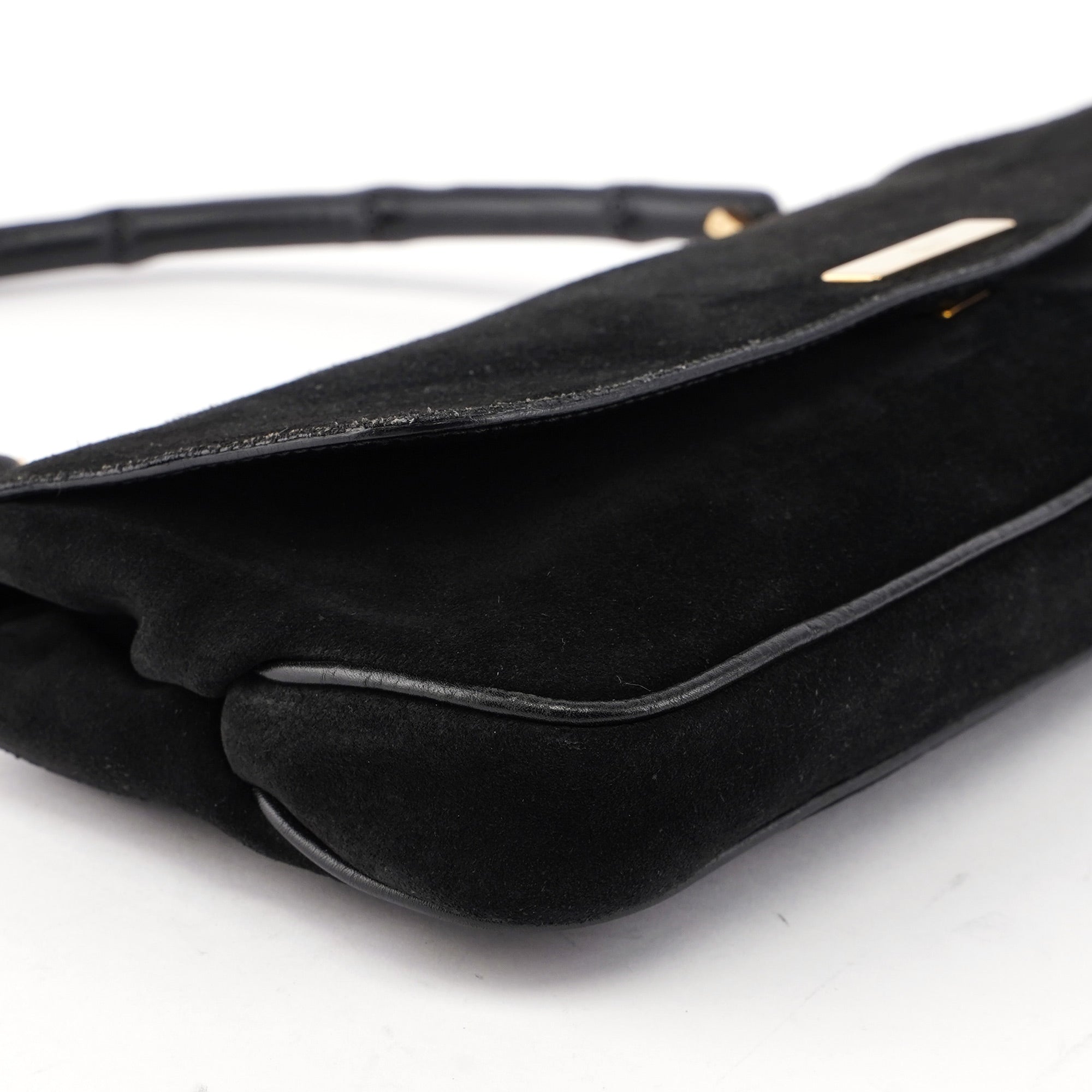 Gucci 001 4047 Black Bamboo Suede Shoulder Bag