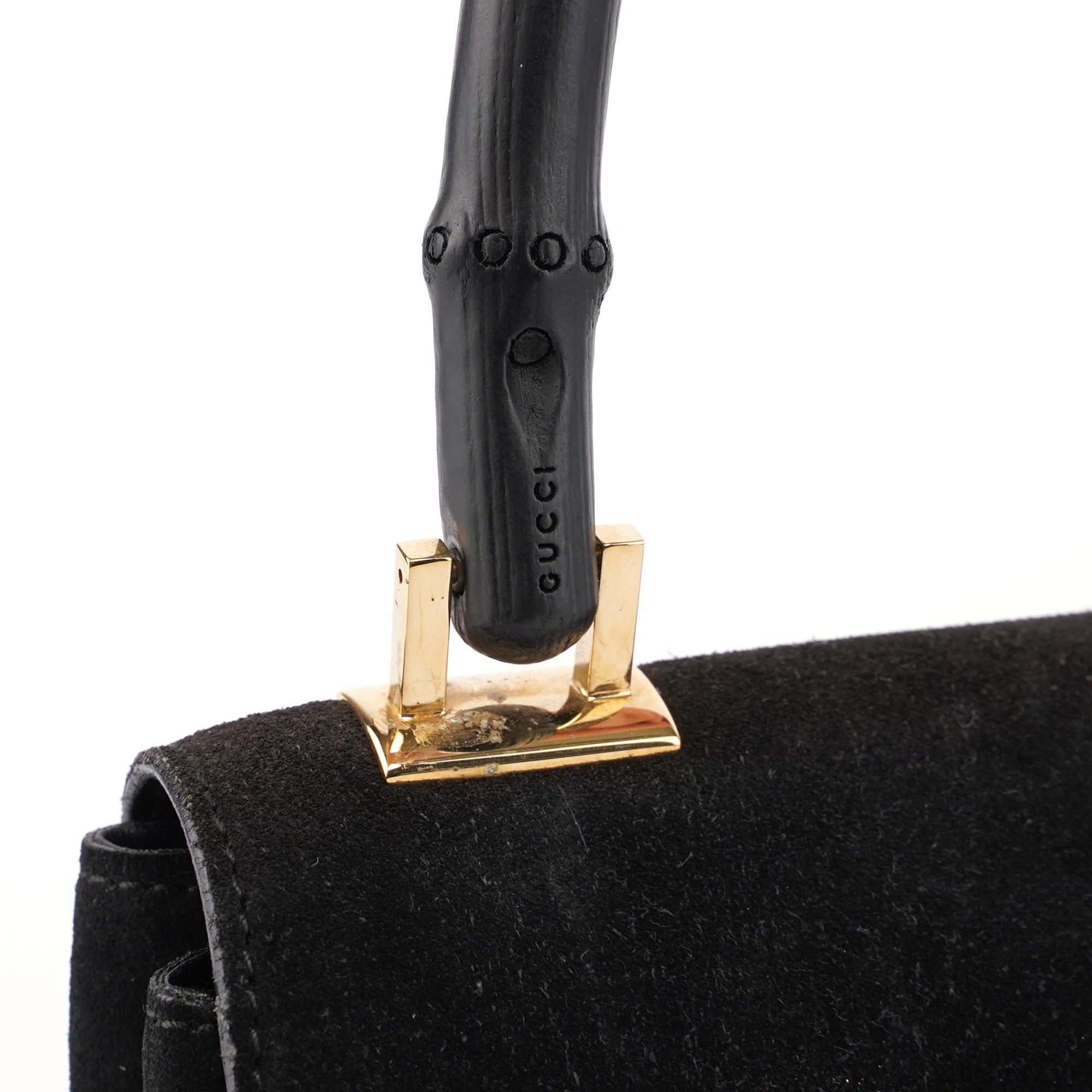 Gucci 001 4047 Black Bamboo Suede Shoulder Bag