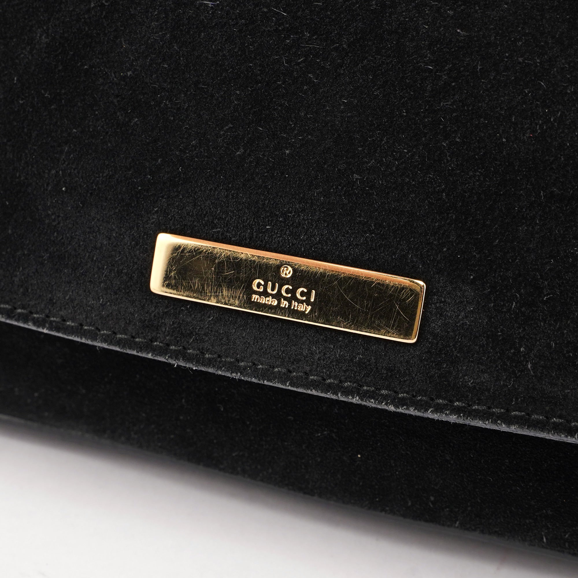 Gucci 001 4047 Black Bamboo Suede Shoulder Bag