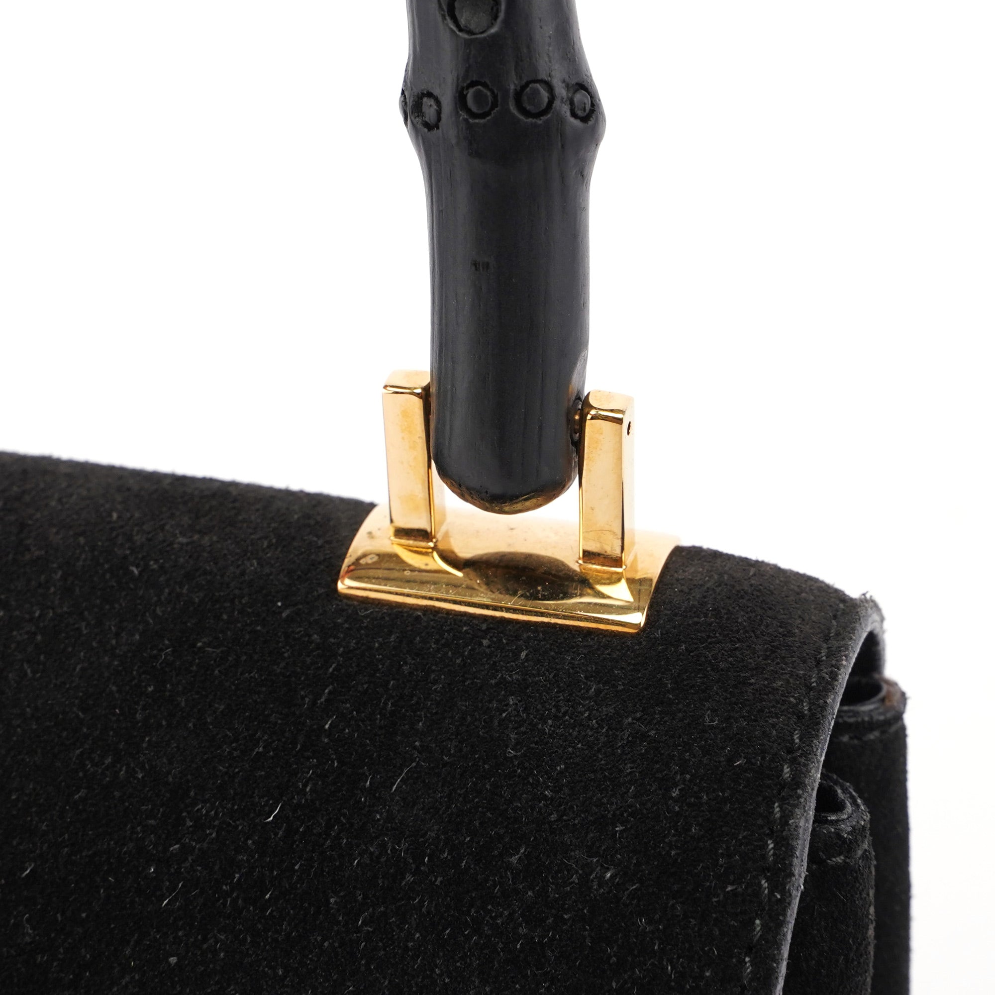 Gucci 001 4047 Black Bamboo Suede Shoulder Bag