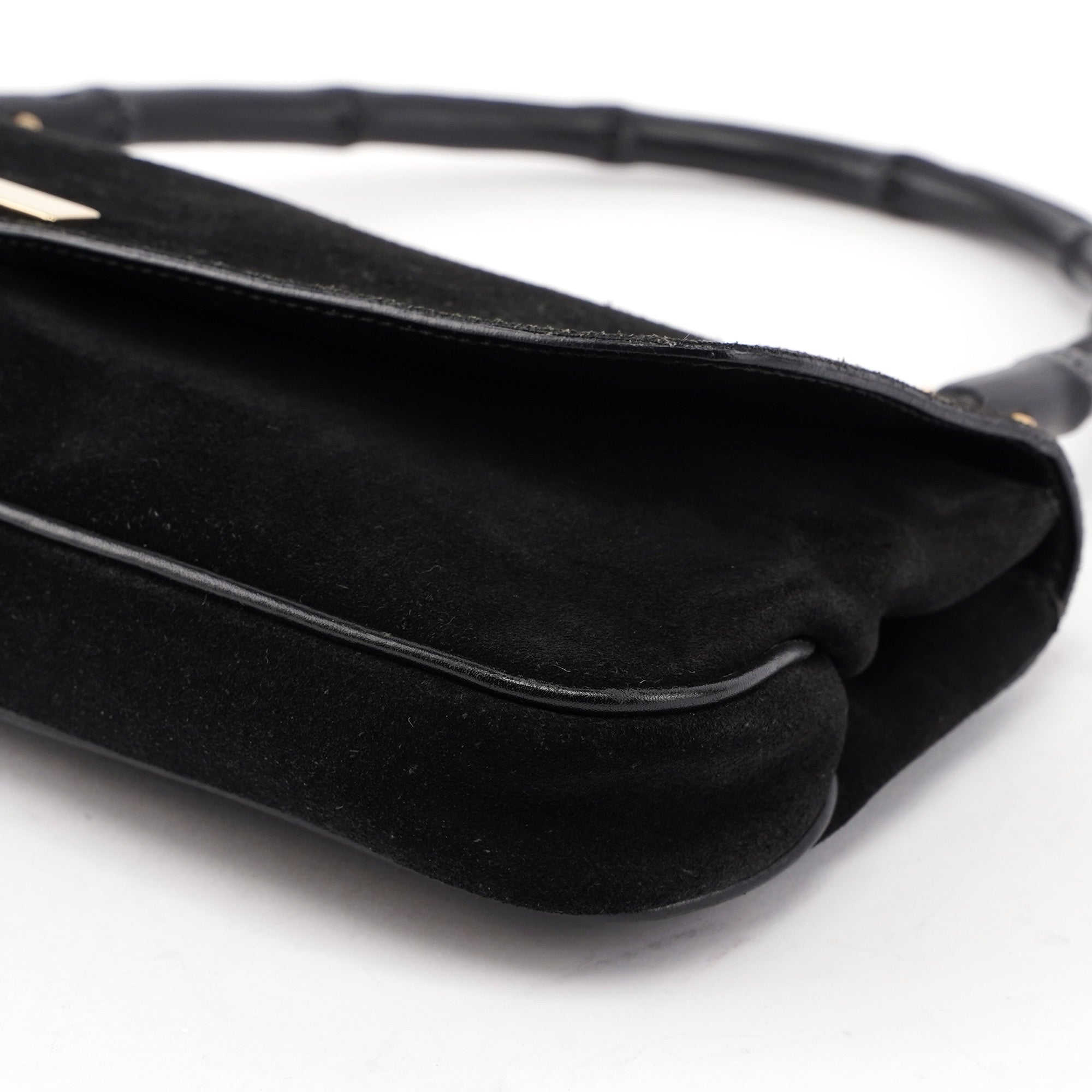 Gucci 001 4047 Black Bamboo Suede Shoulder Bag