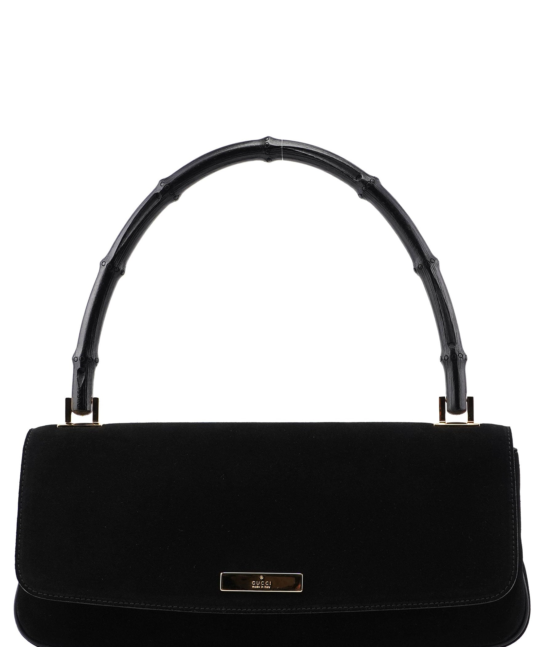Gucci 001 4047 Black Suede Bamboo Shoulder Bag