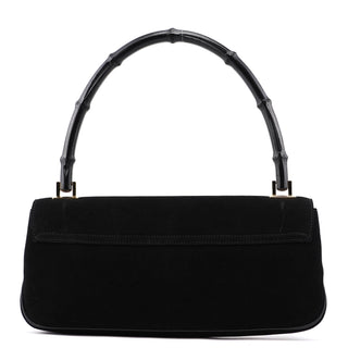 Gucci 001 4047 Black Suede Bamboo Shoulder Bag