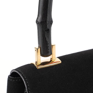 Gucci 001 4047 Black Suede Bamboo Shoulder Bag