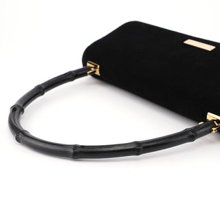 Gucci 001 4047 Black Suede Bamboo Shoulder Bag