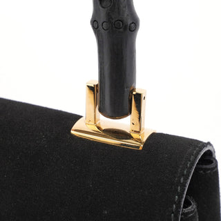 Gucci 001 4047 Black Suede Bamboo Shoulder Bag