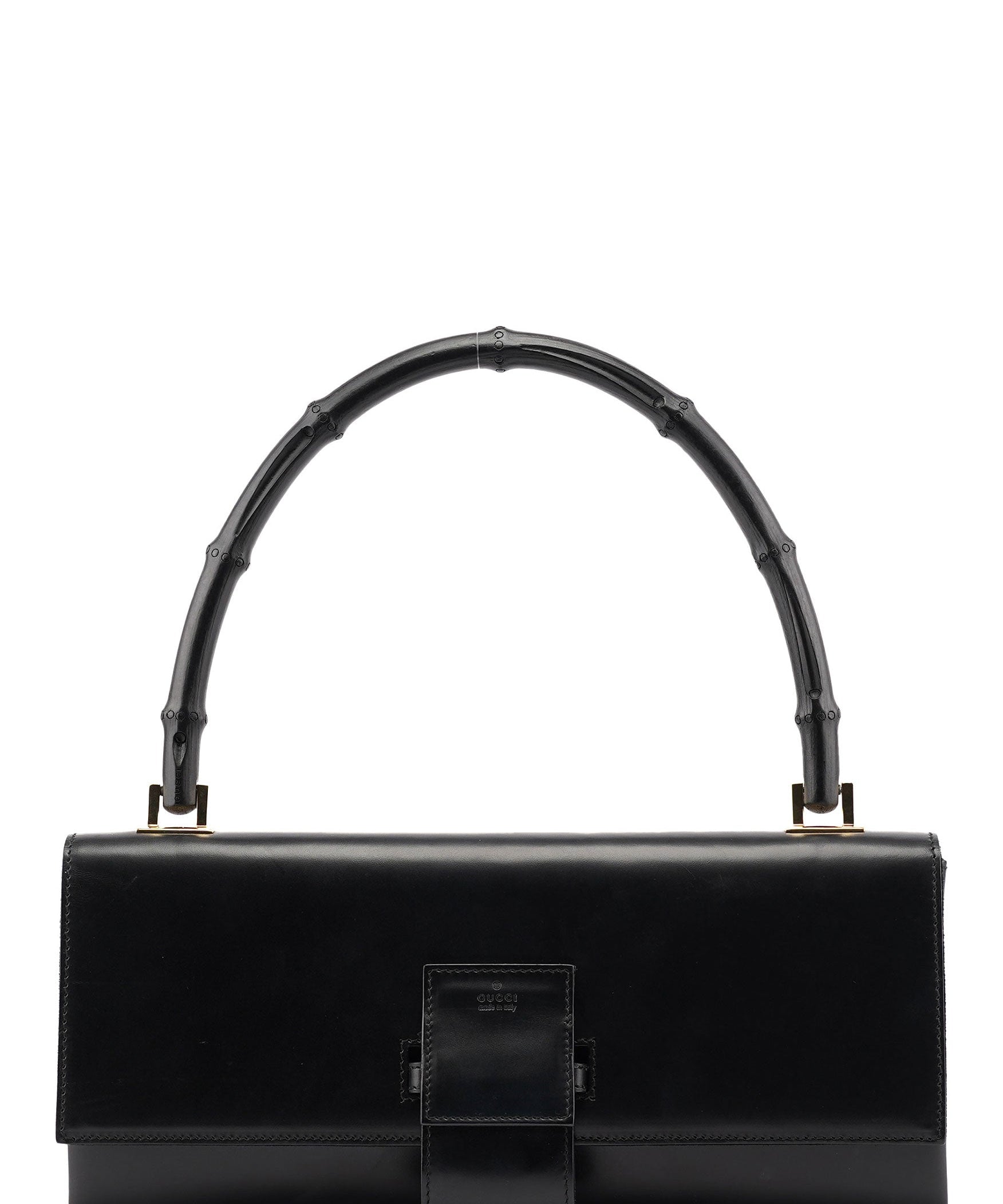 Gucci 001 4055 Black Leather Bamboo Shoulder Bag