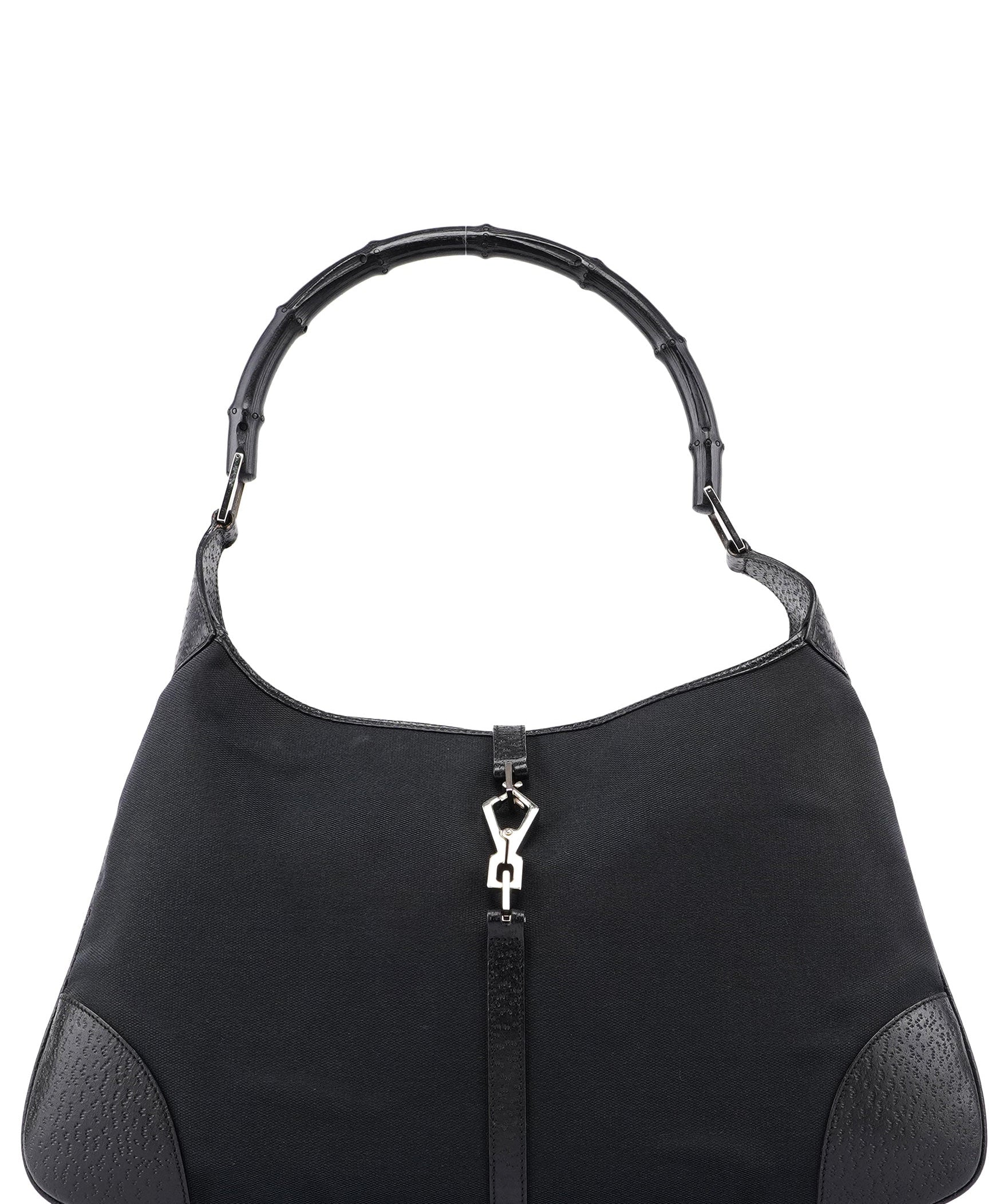 Gucci 001 4061 Black Canvas Jackie Bamboo Shoulder Bag