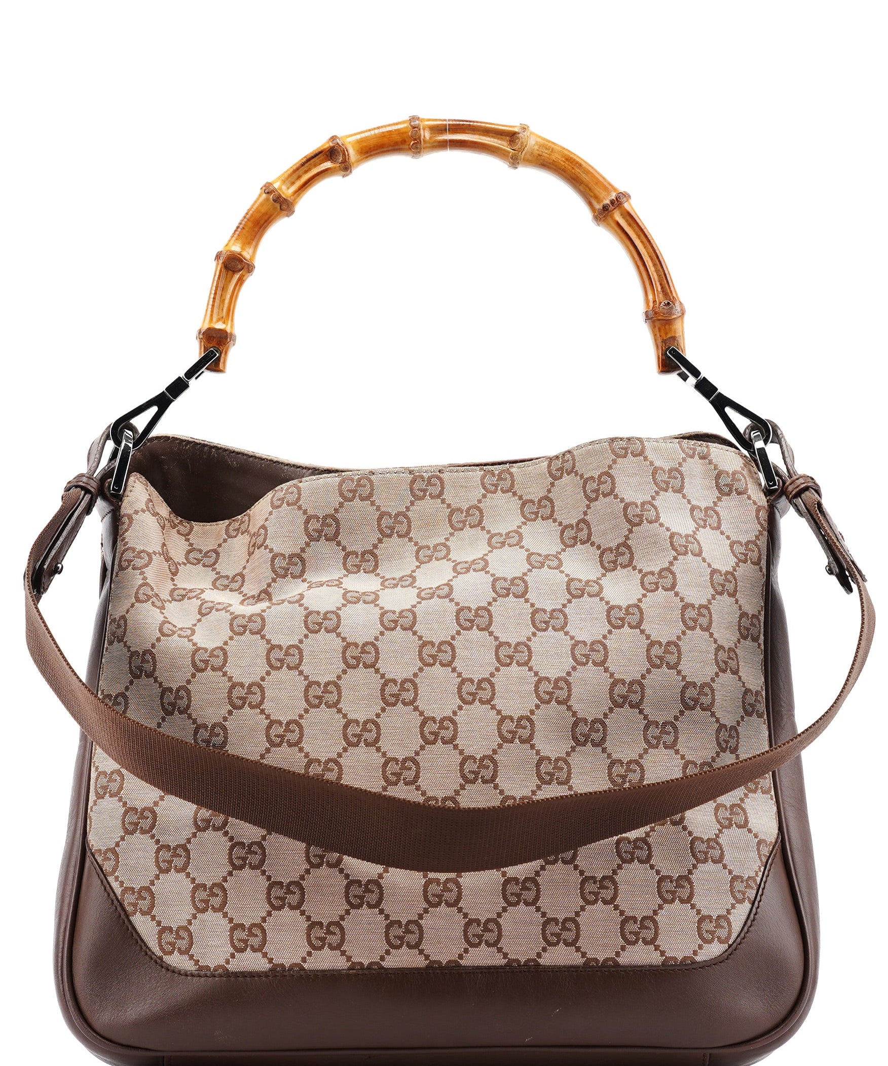 Gucci 001 4095 Beige GG Bamboo 2-Way Bag