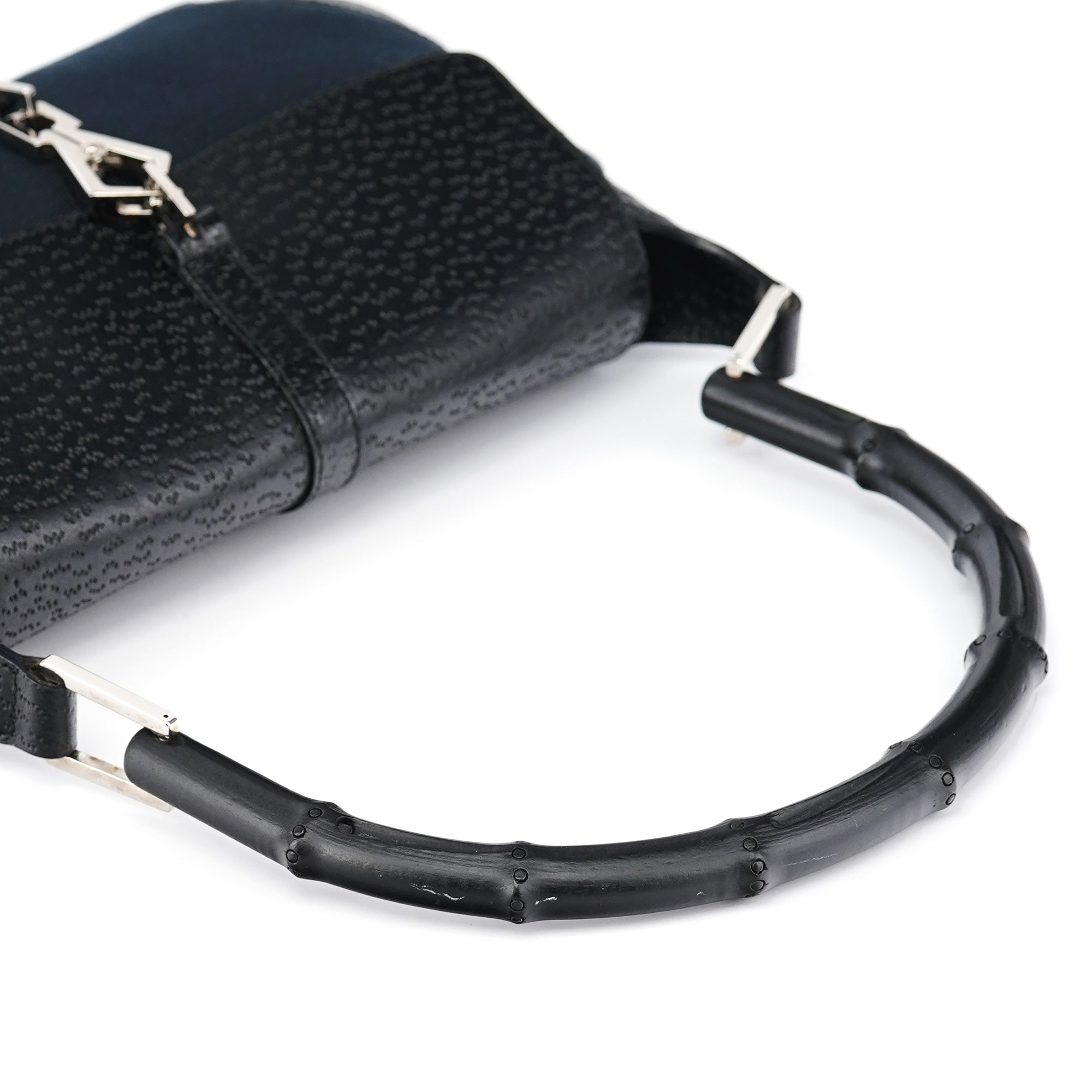 Gucci 001 4096 Black Canvas Jackie Bamboo Shoulder Bag
