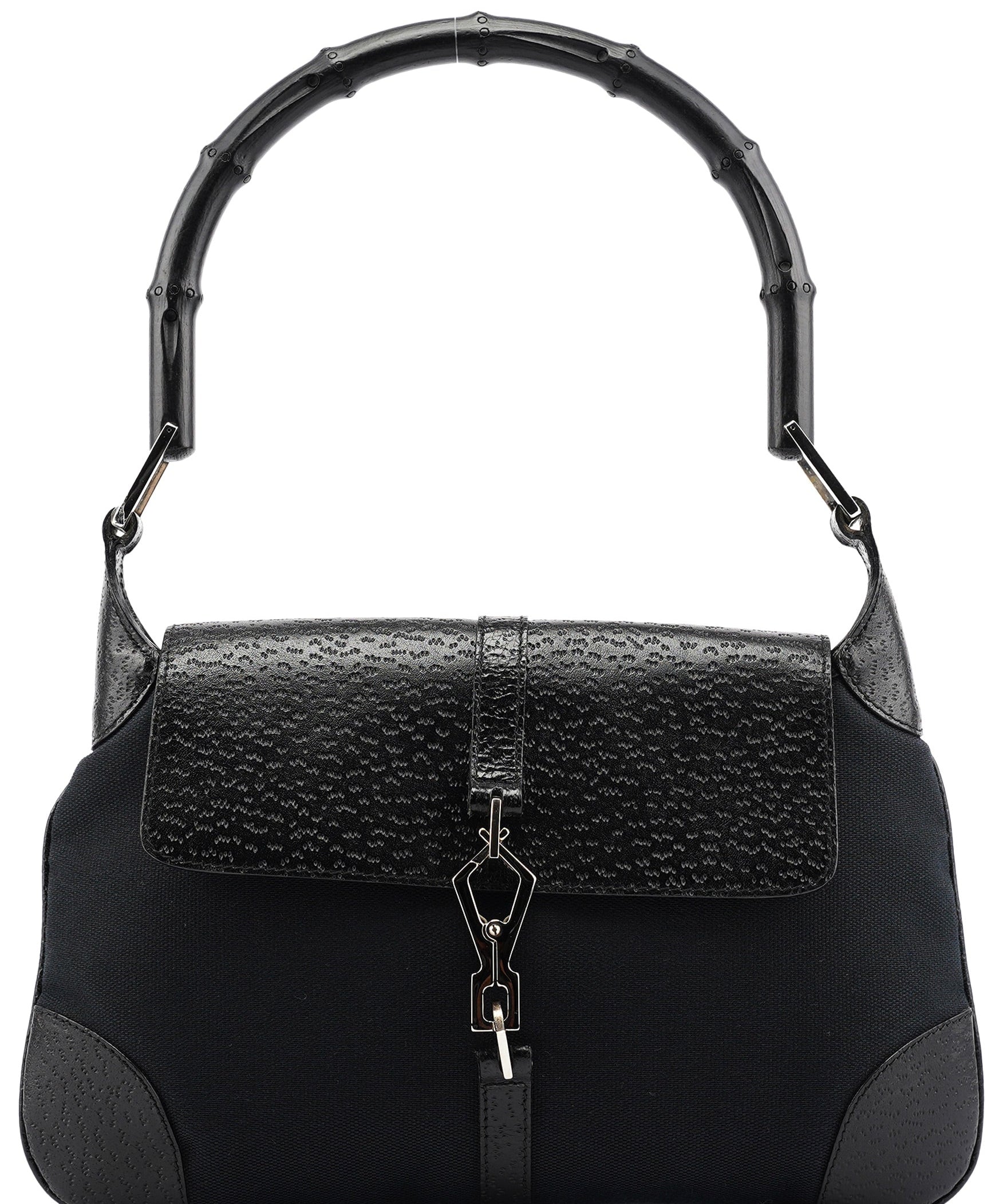 Gucci 001 4096 Black Canvas Jackie Bamboo Shoulder Bag