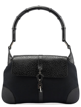 Gucci 001 4096 Black Canvas Jackie Bamboo Shoulder Bag