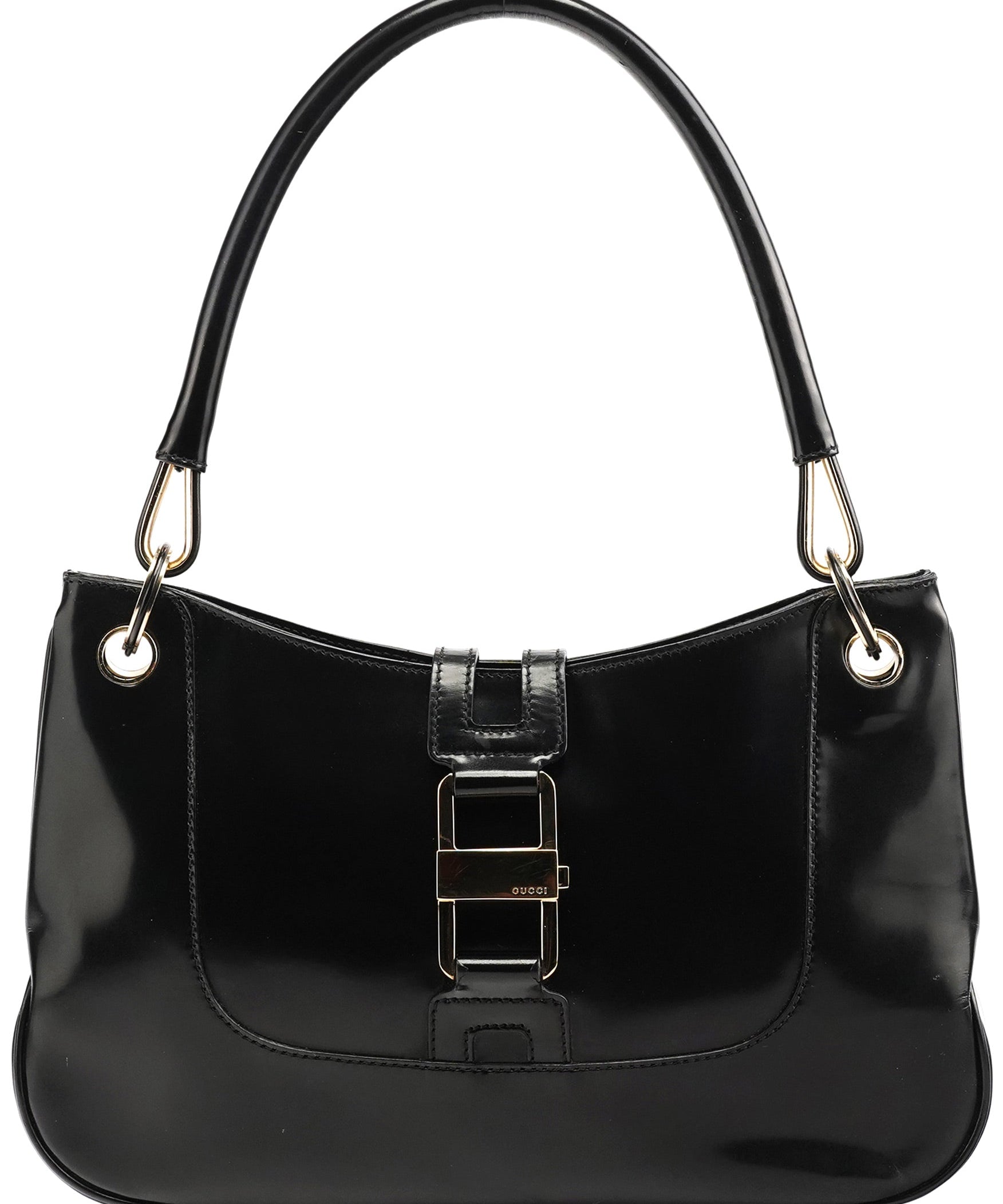 Gucci 001 4150 Black Patent Leather Jackie Shoulder Bag