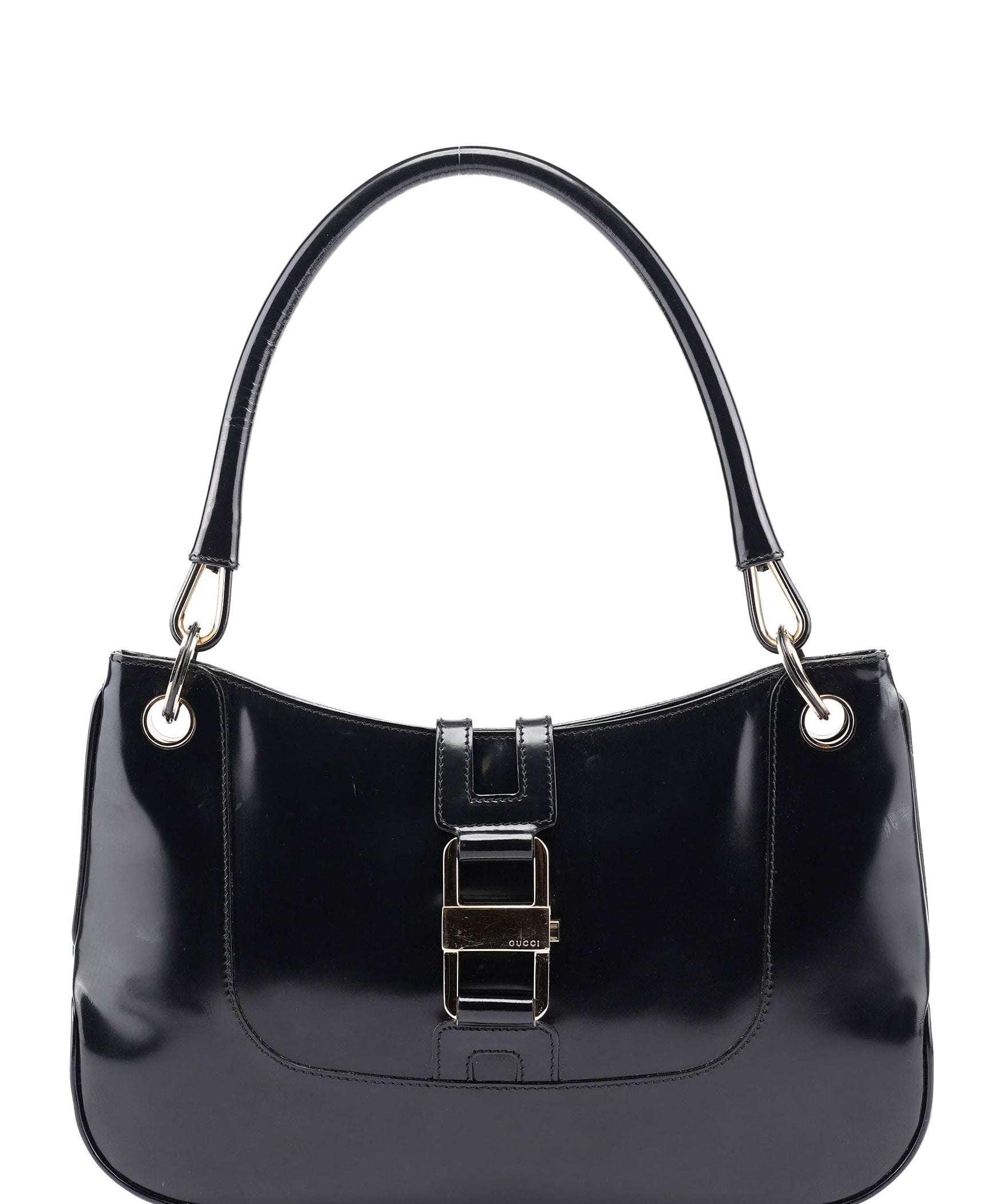 Gucci 001 4150 Black Patent Leather Jackie Shoulder Bag