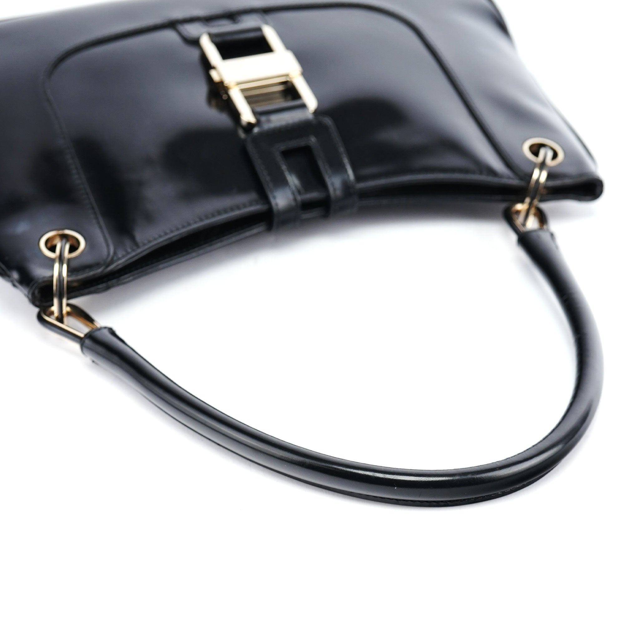 Gucci 001 4150 Black Patent Leather Jackie Shoulder Bag