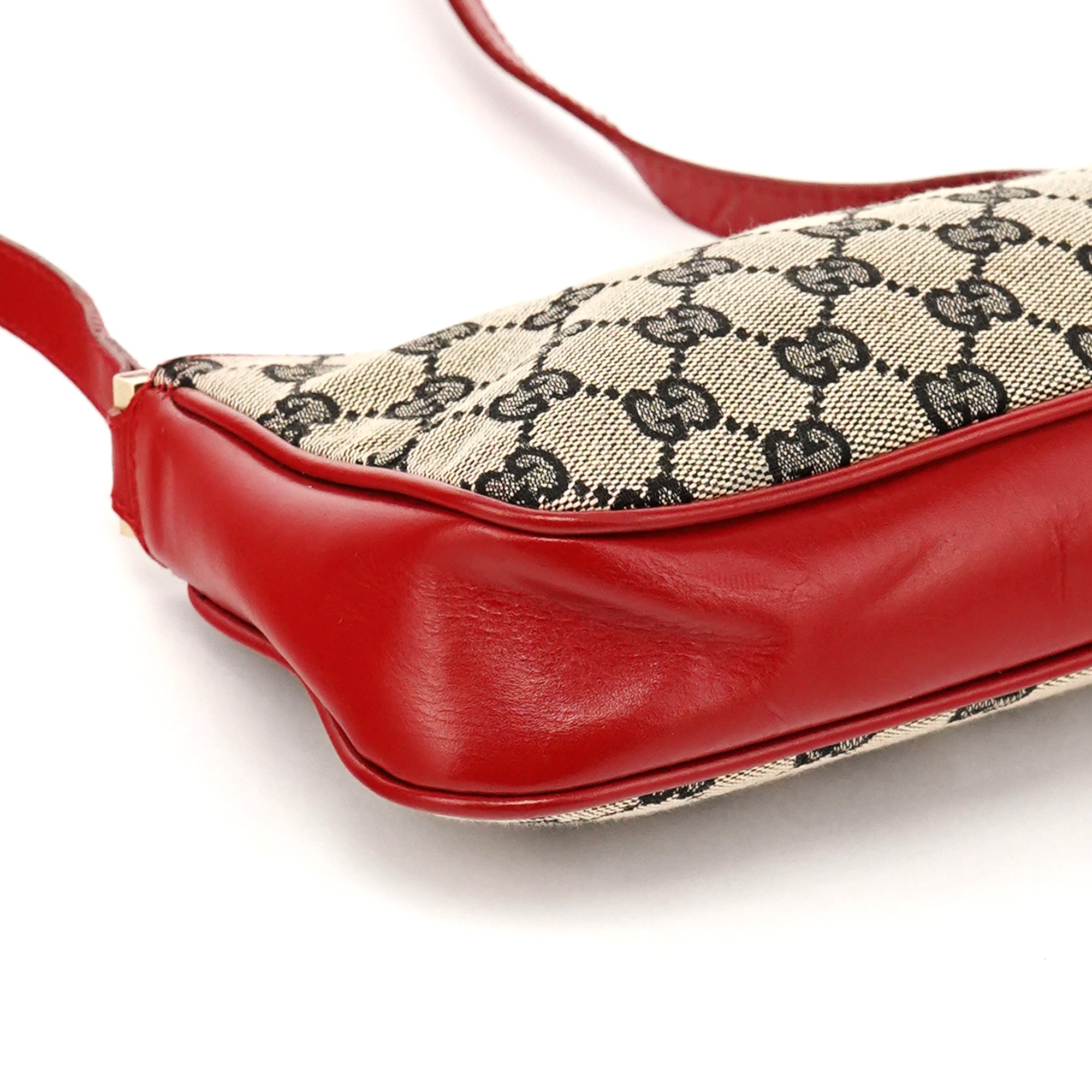 Gucci 001 4152 Beige Red GG Canvas Shoulder Bag