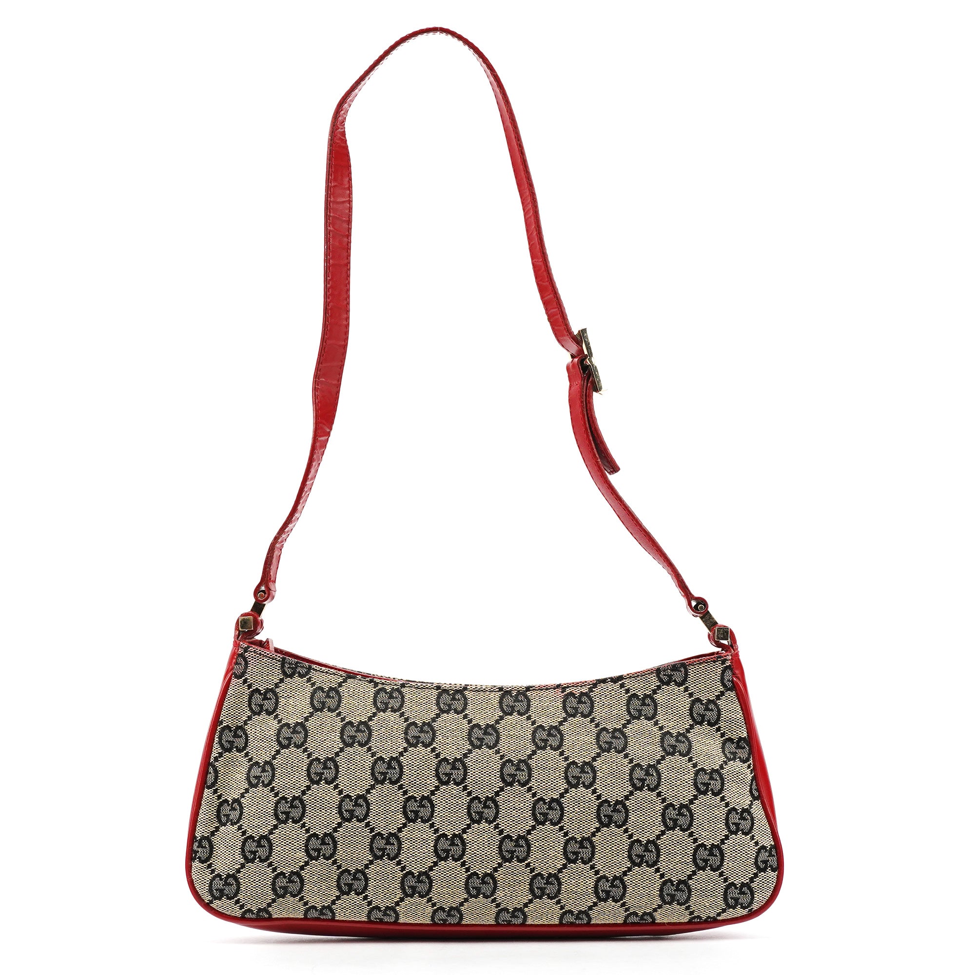 Gucci 001 4152 Beige Red GG Canvas Shoulder Bag