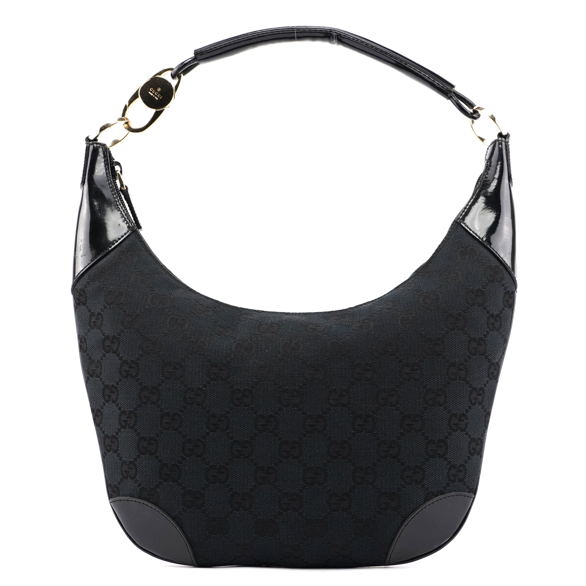 Gucci 001 4158 Black GG Patent Shoulder Bag