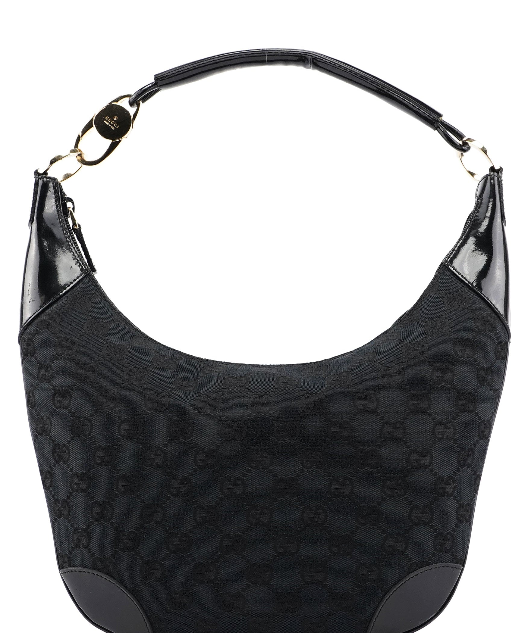 Gucci 001 4158 Black GG Patent Shoulder Bag