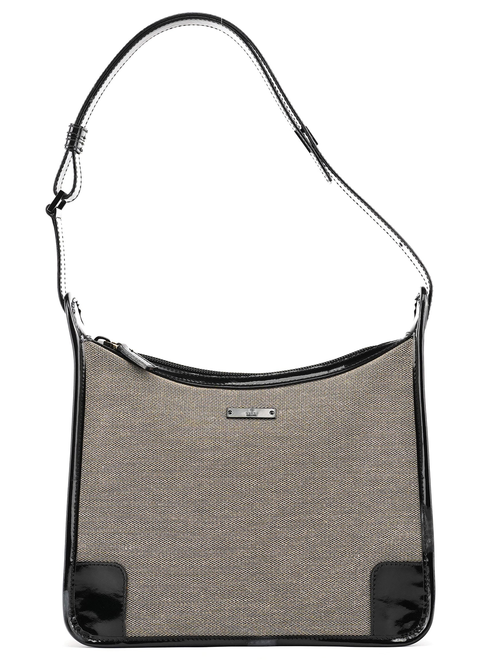 Gucci 001 4206 Beige Black Canvas Shoulder Bag