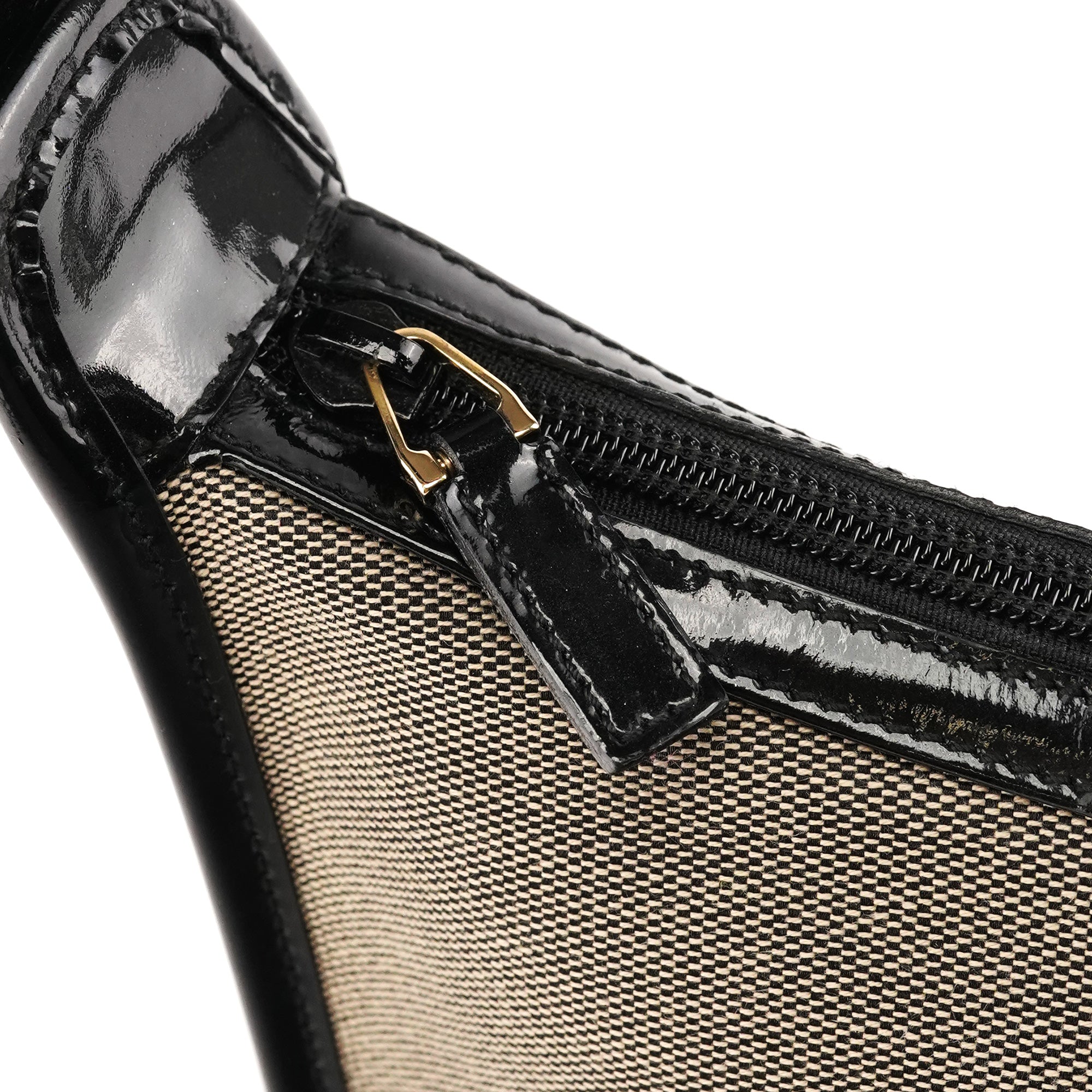 Gucci 001 4206 Beige Black Canvas Shoulder Bag
