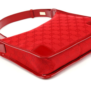 Gucci 001 4206 Red GG Canvas Patent Leather Shoulder Bag