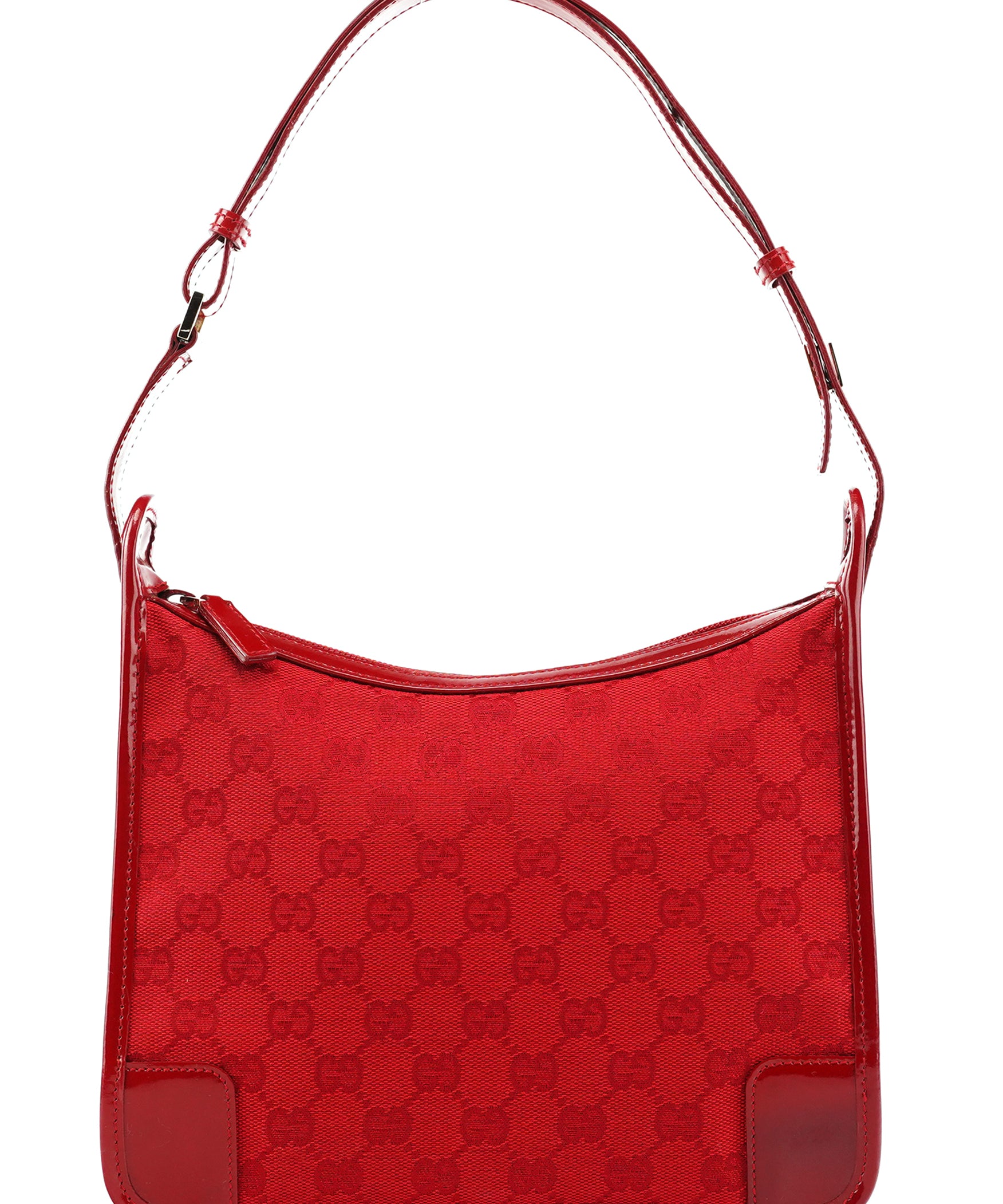 Gucci 001 4206 Red GG Canvas Patent Leather Shoulder Bag