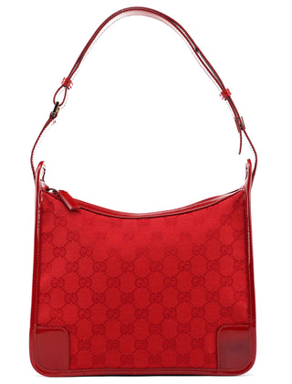 Gucci 001 4206 Red GG Canvas Patent Leather Shoulder Bag