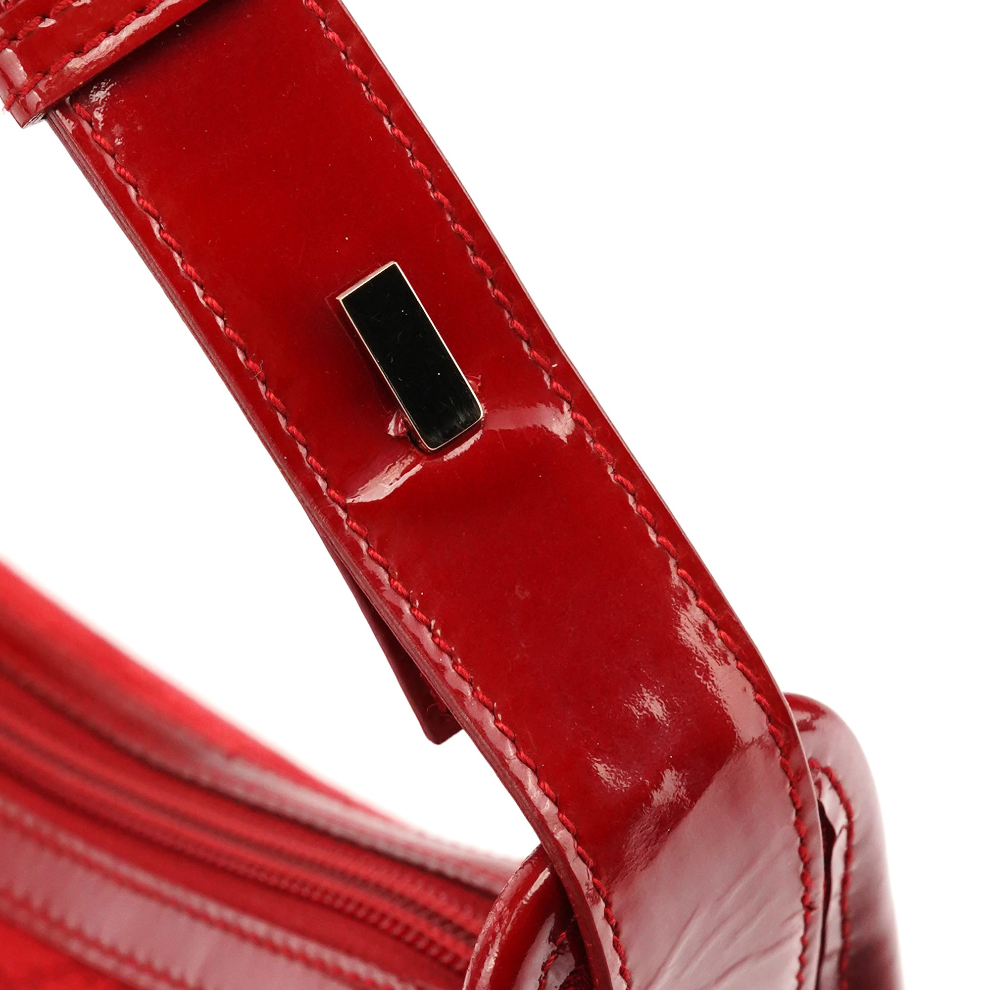 Gucci 001 4206 Red GG Canvas Patent Leather Shoulder Bag