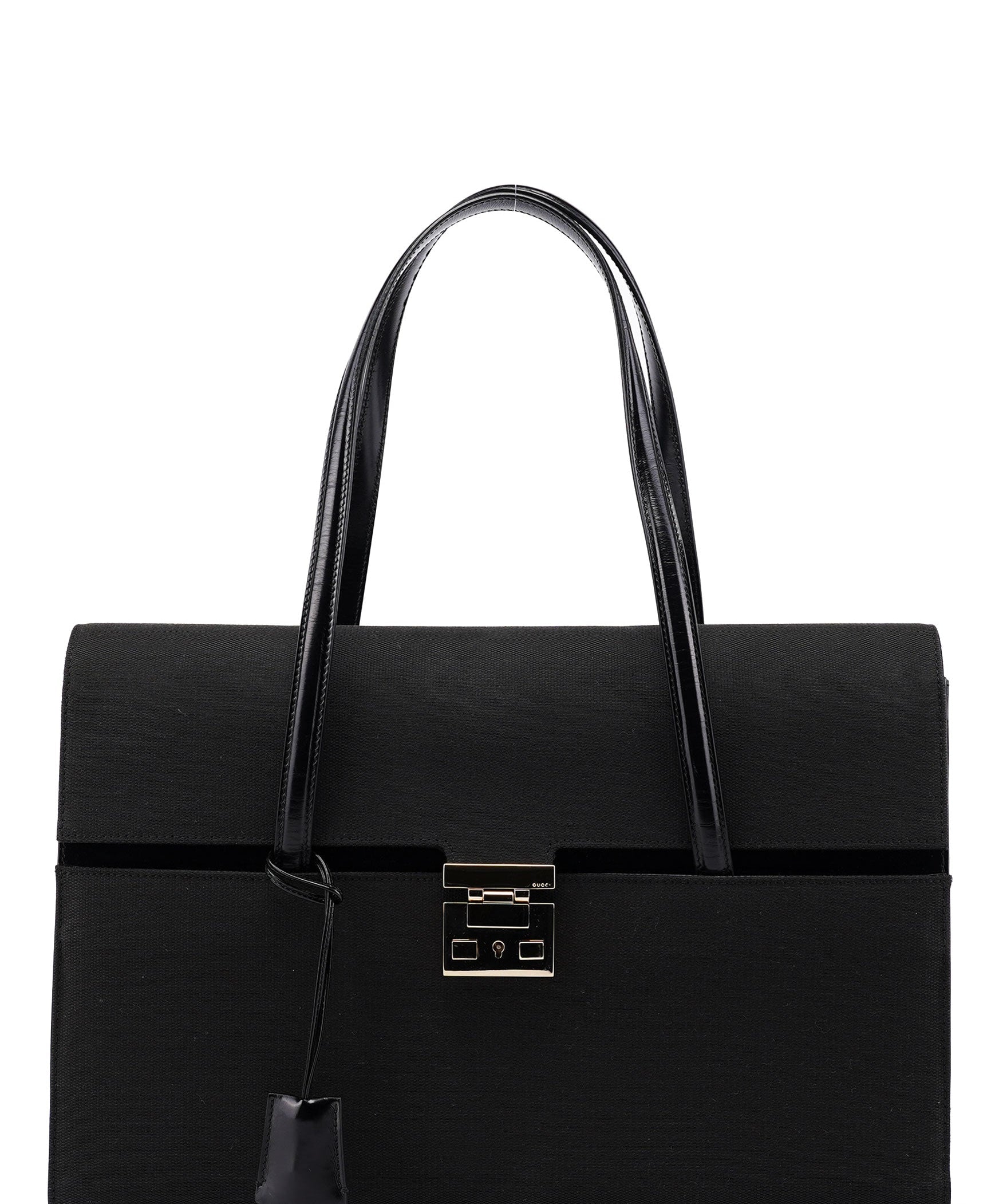 Gucci 001 4218 Black Canvas Lady Lock Tote Bag