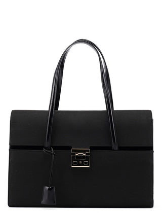 Gucci 001 4218 Black Canvas Lady Lock Tote Bag