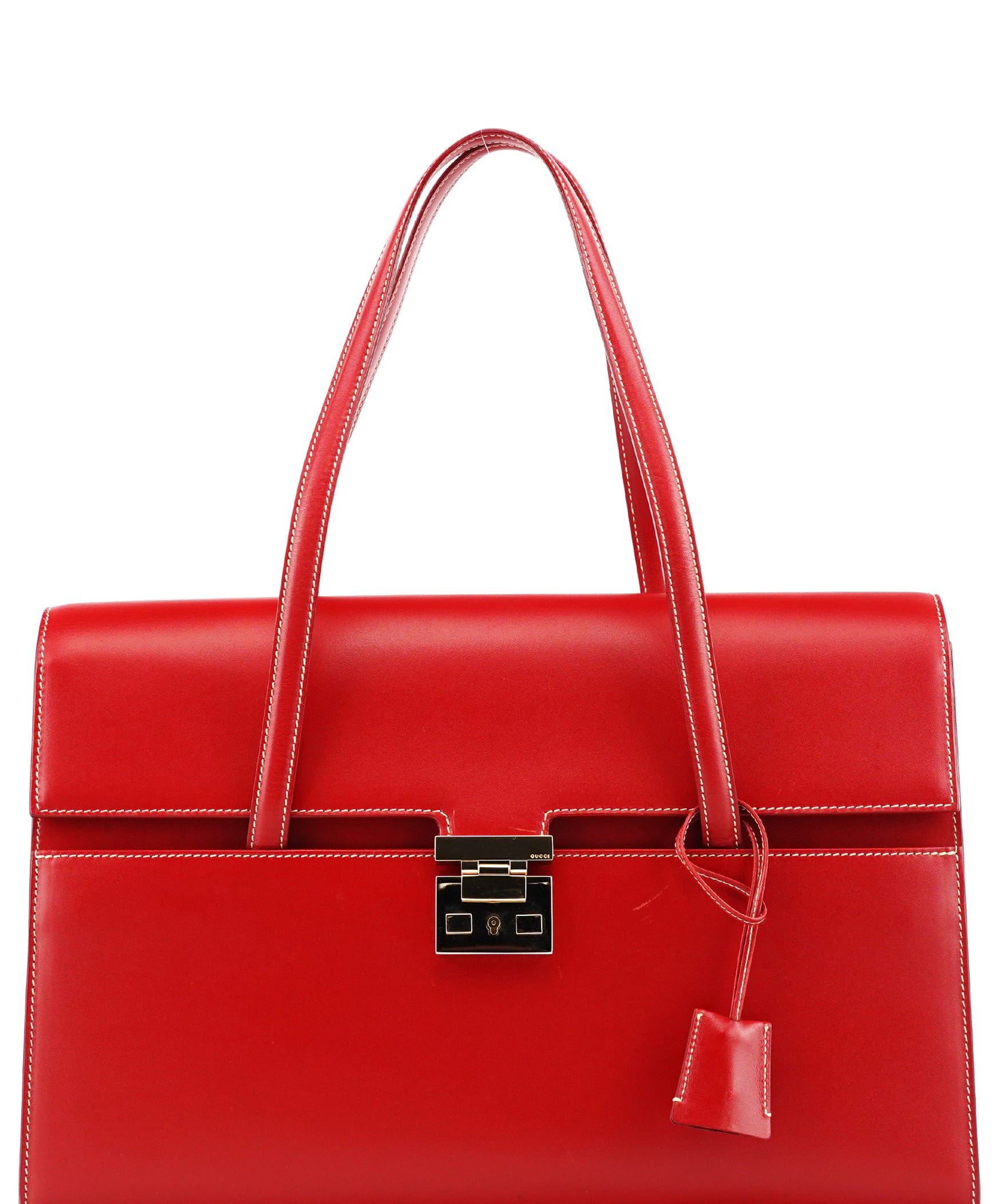 Gucci 001 4218 Red Leather Lady Lock Tote Bag