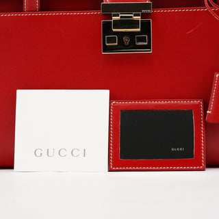 Gucci 001 4218 Red Leather Lady Lock Tote Bag