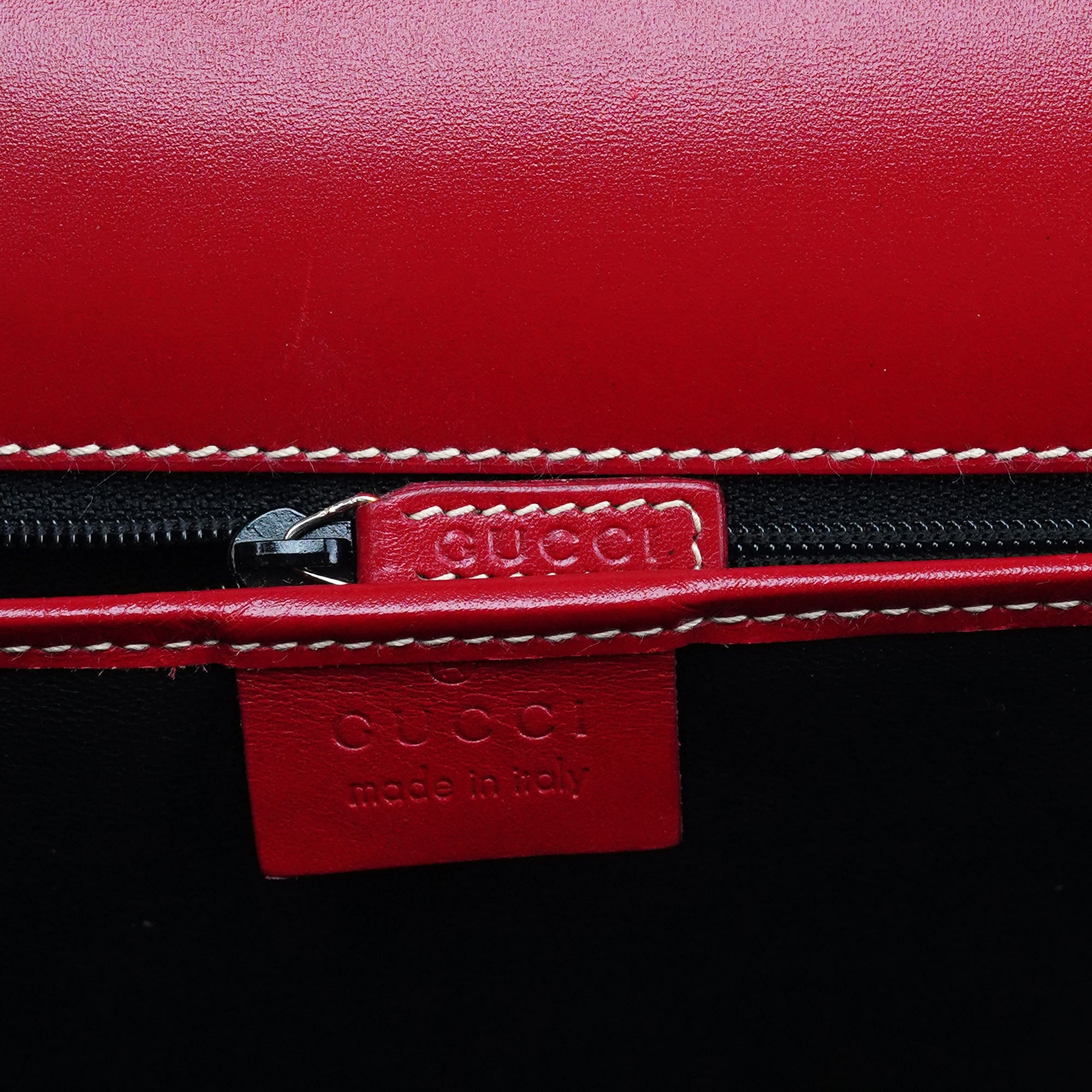 Gucci 001 4218 Red Leather Lady Lock Tote Bag