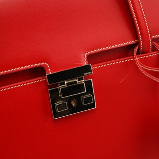 Gucci 001 4218 Red Leather Lady Lock Tote Bag